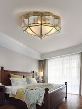 Elegant Brass Domed Flush Mount Ceiling Light with White Frosted Glass Panel