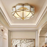 Elegant Brass Domed Flush Mount Ceiling Light with White Frosted Glass Panel