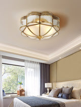 Elegant Brass Domed Flush Mount Ceiling Light with White Frosted Glass Panel