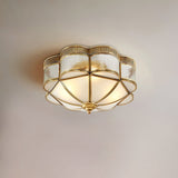 Elegant Brass Domed Flush Mount Ceiling Light with White Frosted Glass Panel