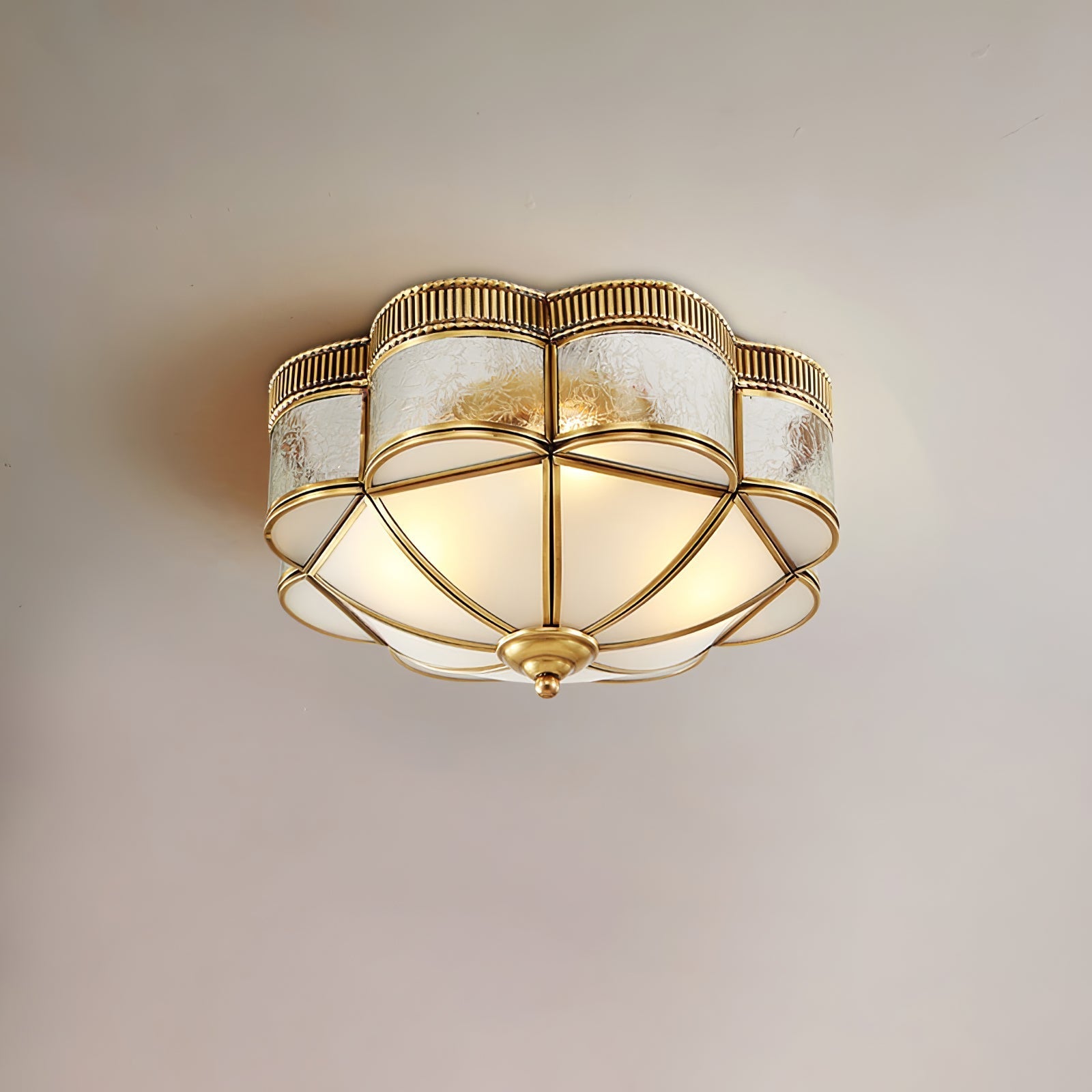 Elegant Brass Domed Flush Mount Ceiling Light with White Frosted Glass Panel