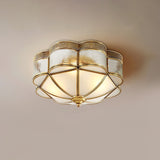 Elegant Brass Domed Flush Mount Ceiling Light with White Frosted Glass Panel
