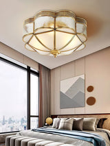 Elegant Brass Domed Flush Mount Ceiling Light with White Frosted Glass Panel