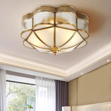 Elegant Brass Domed Flush Mount Ceiling Light with White Frosted Glass Panel