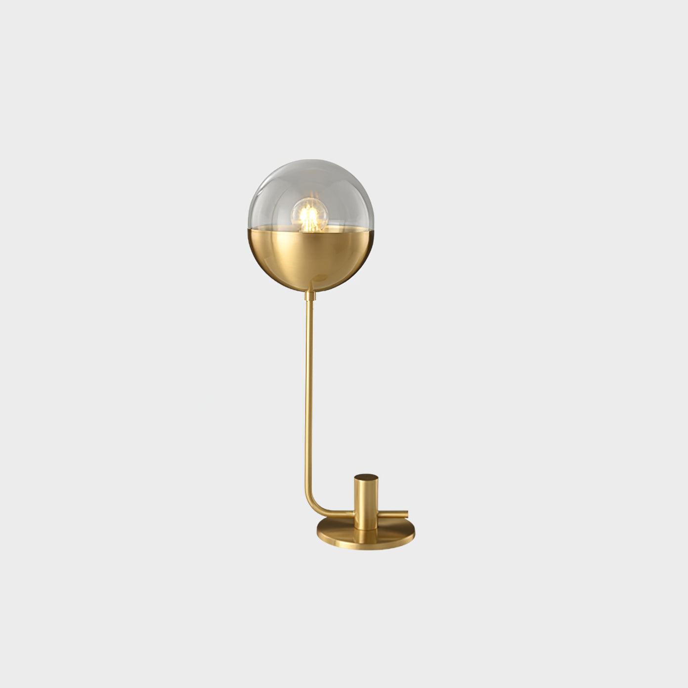 Modern Industrial Brass Globular Table Lamp with Clear Glass Shade for Bedside Lighting