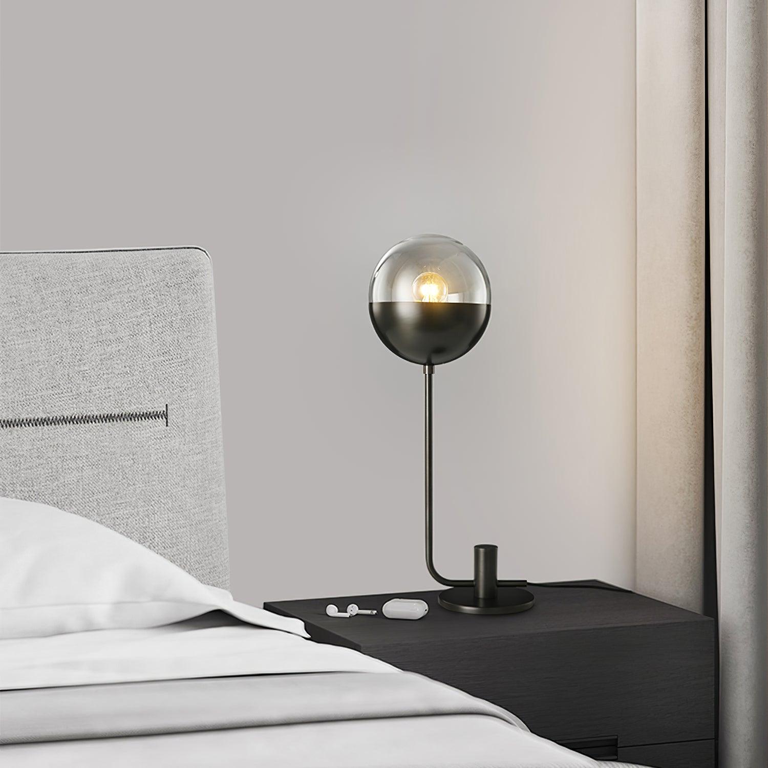 Modern Industrial Brass Globular Table Lamp with Clear Glass Shade for Bedside Lighting