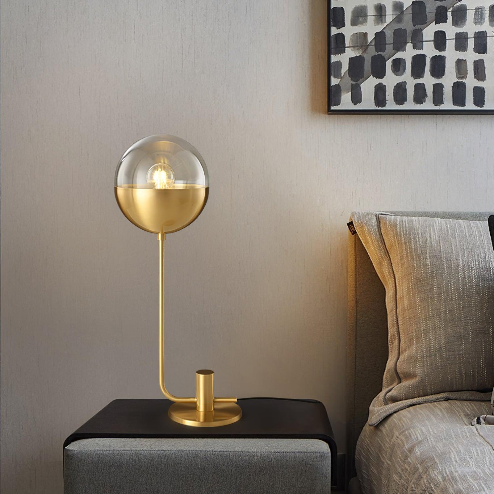 Modern Industrial Brass Globular Table Lamp with Clear Glass Shade for Bedside Lighting