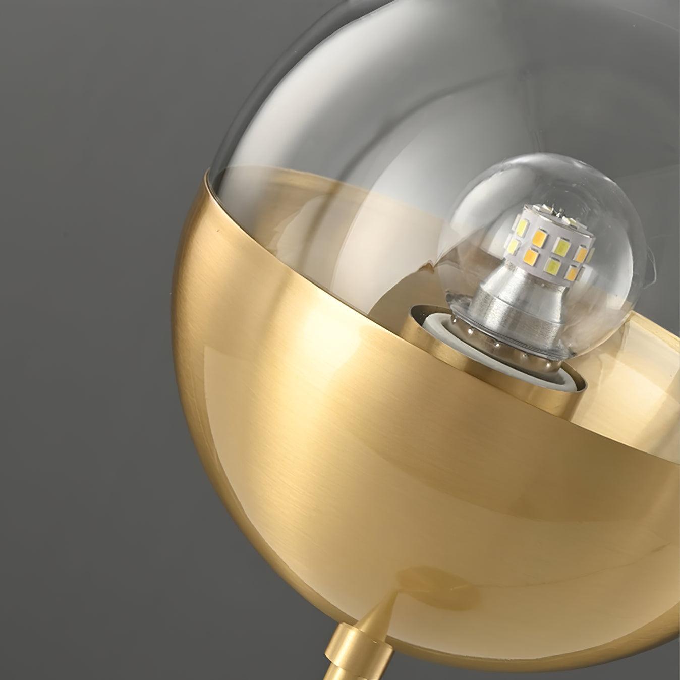 Modern Industrial Brass Globular Table Lamp with Clear Glass Shade for Bedside Lighting