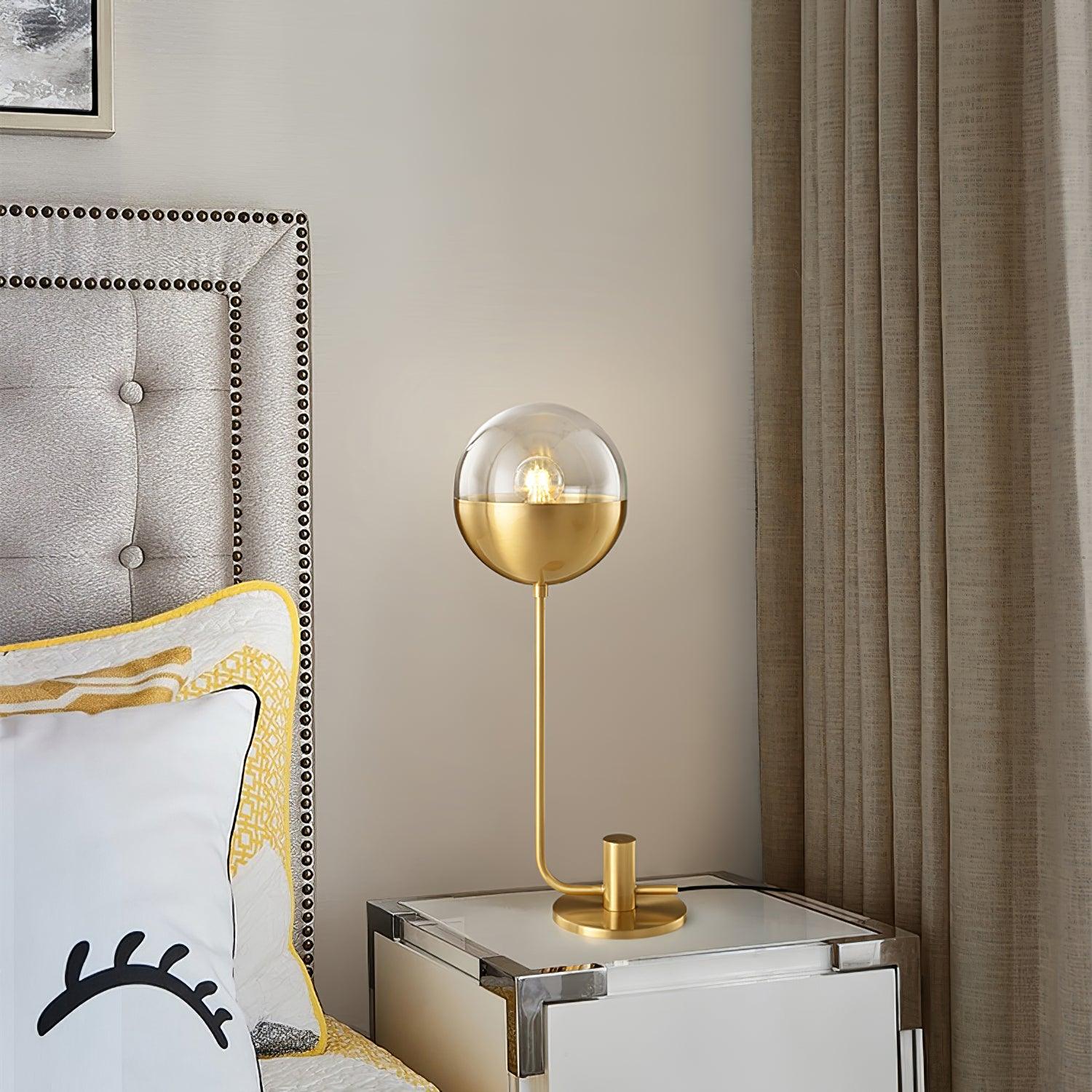 Modern Industrial Brass Globular Table Lamp with Clear Glass Shade for Bedside Lighting