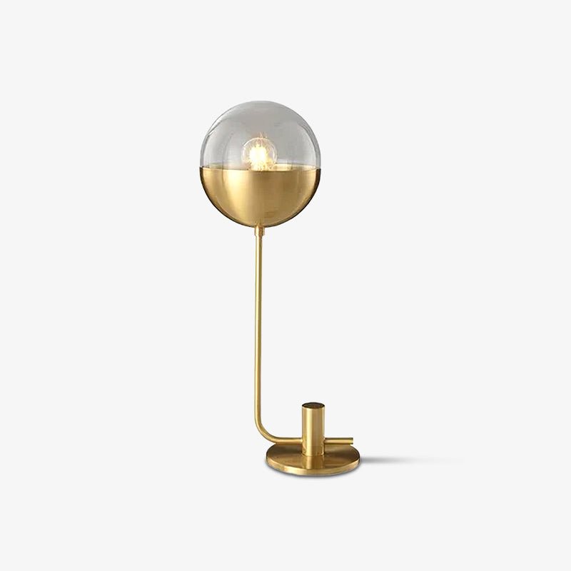 Modern Industrial Brass Globular Table Lamp with Clear Glass Shade for Bedside Lighting