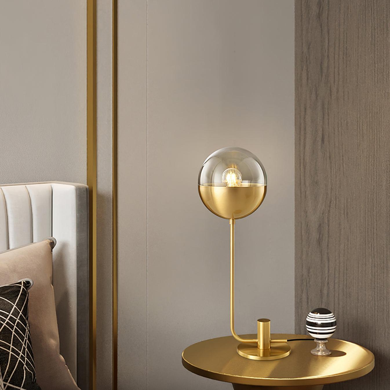 Modern Industrial Brass Globular Table Lamp with Clear Glass Shade for Bedside Lighting