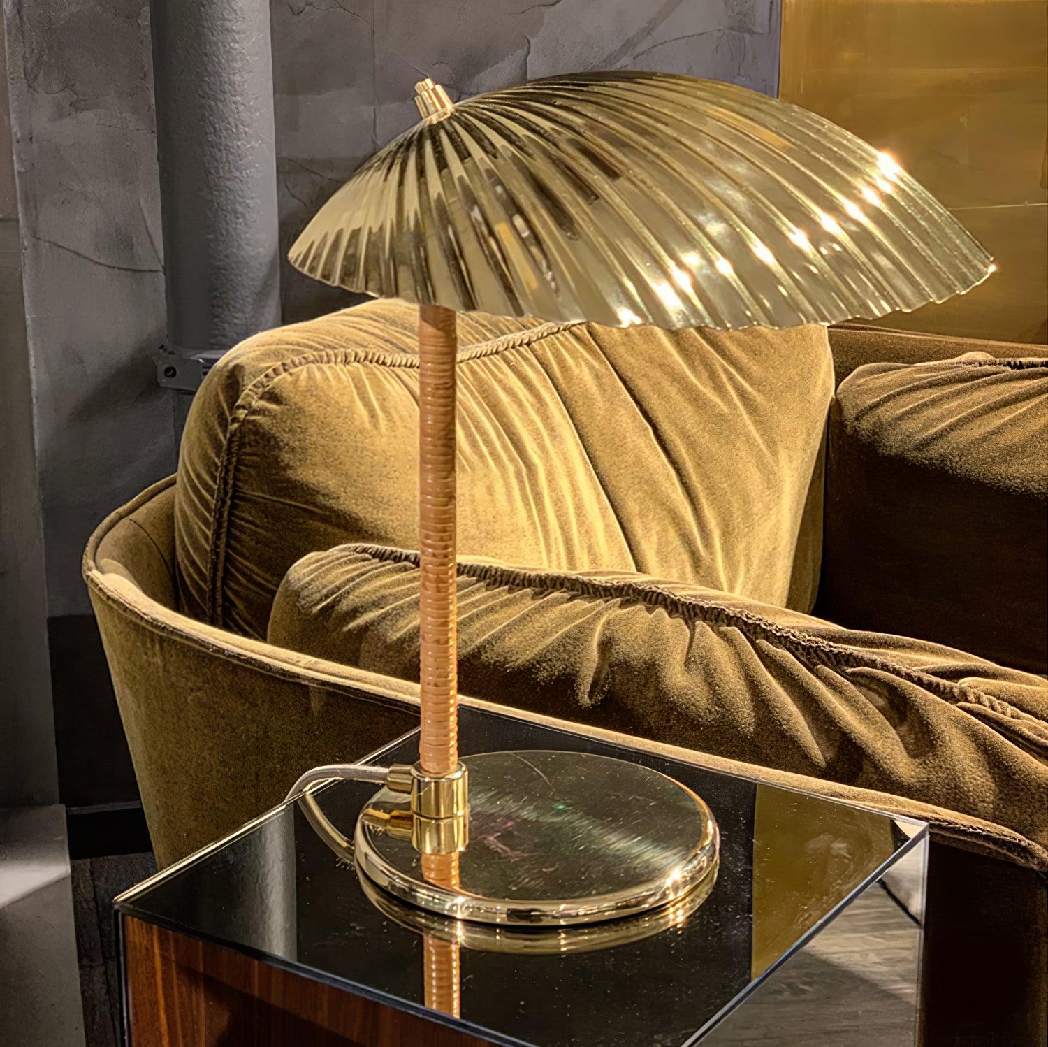 Sculptural Mid Century Modern Brass Shell Table Lamp for Bedside and Desk Lighting