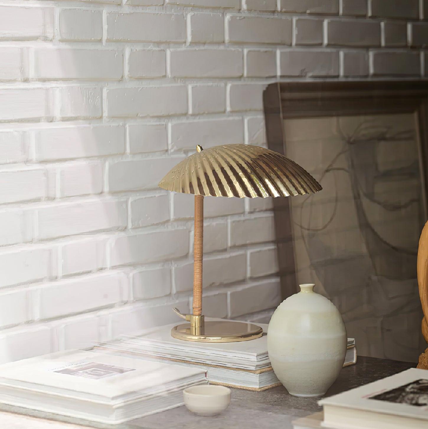 Sculptural Mid Century Modern Brass Shell Table Lamp for Bedside and Desk Lighting