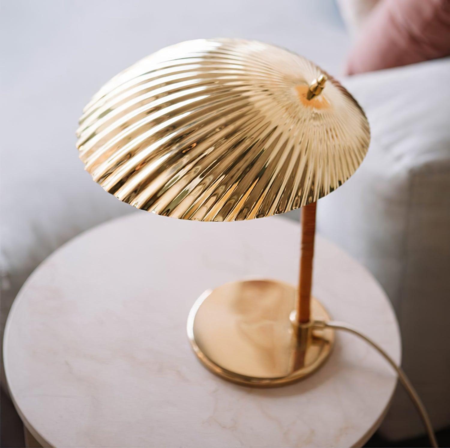 Sculptural Mid Century Modern Brass Shell Table Lamp for Bedside and Desk Lighting