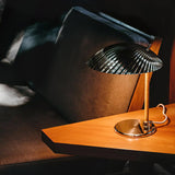 Sculptural Mid Century Modern Brass Shell Table Lamp for Bedside and Desk Lighting