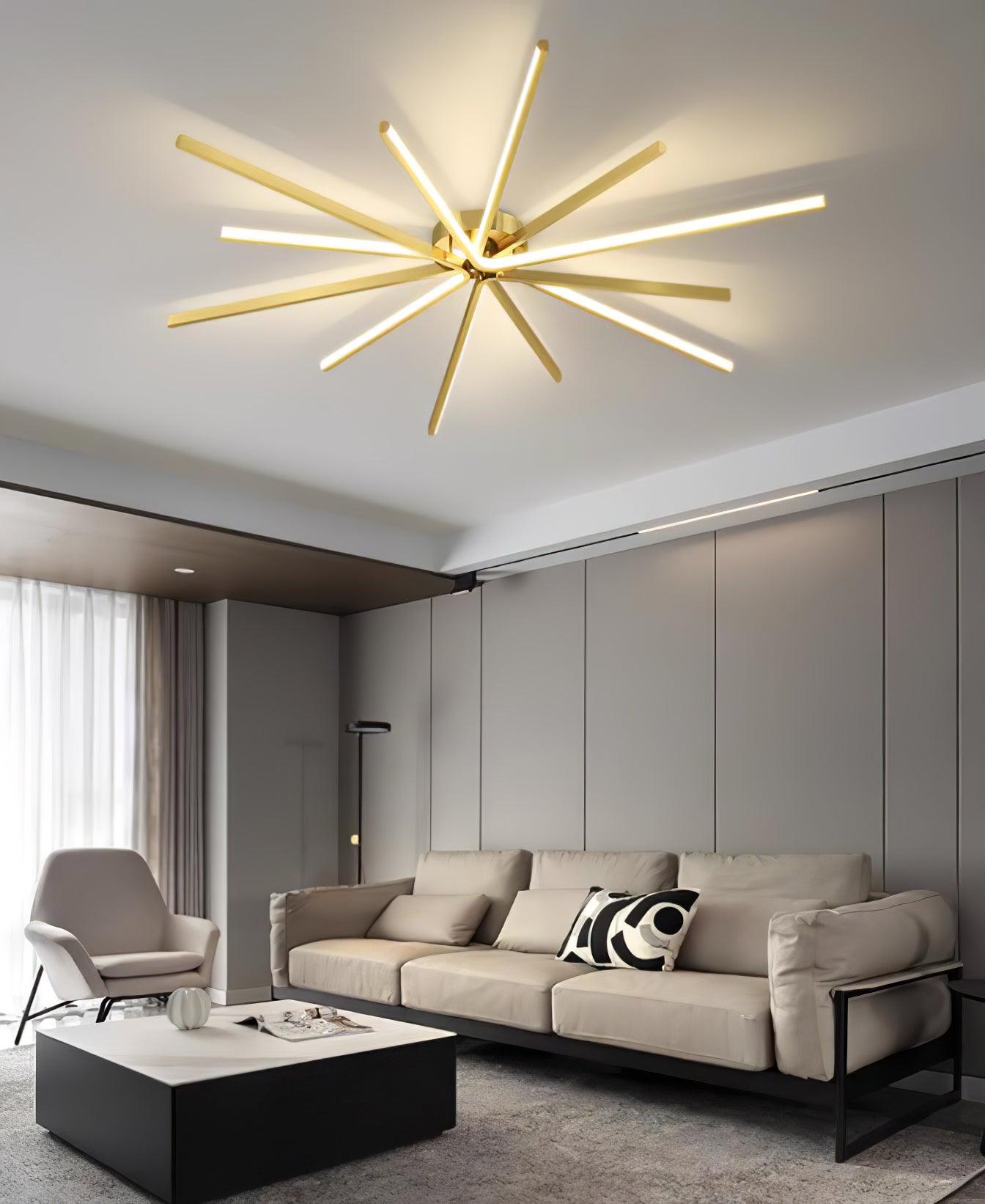 Modern Brass Starburst LED Ceiling Lamp Contemporary Flush Mount Light Fixture