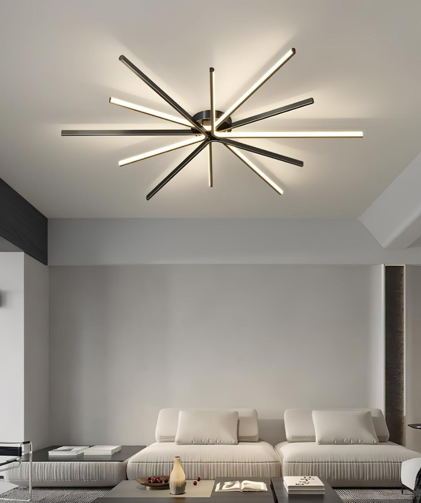 Modern Brass Starburst LED Ceiling Lamp Contemporary Flush Mount Light Fixture