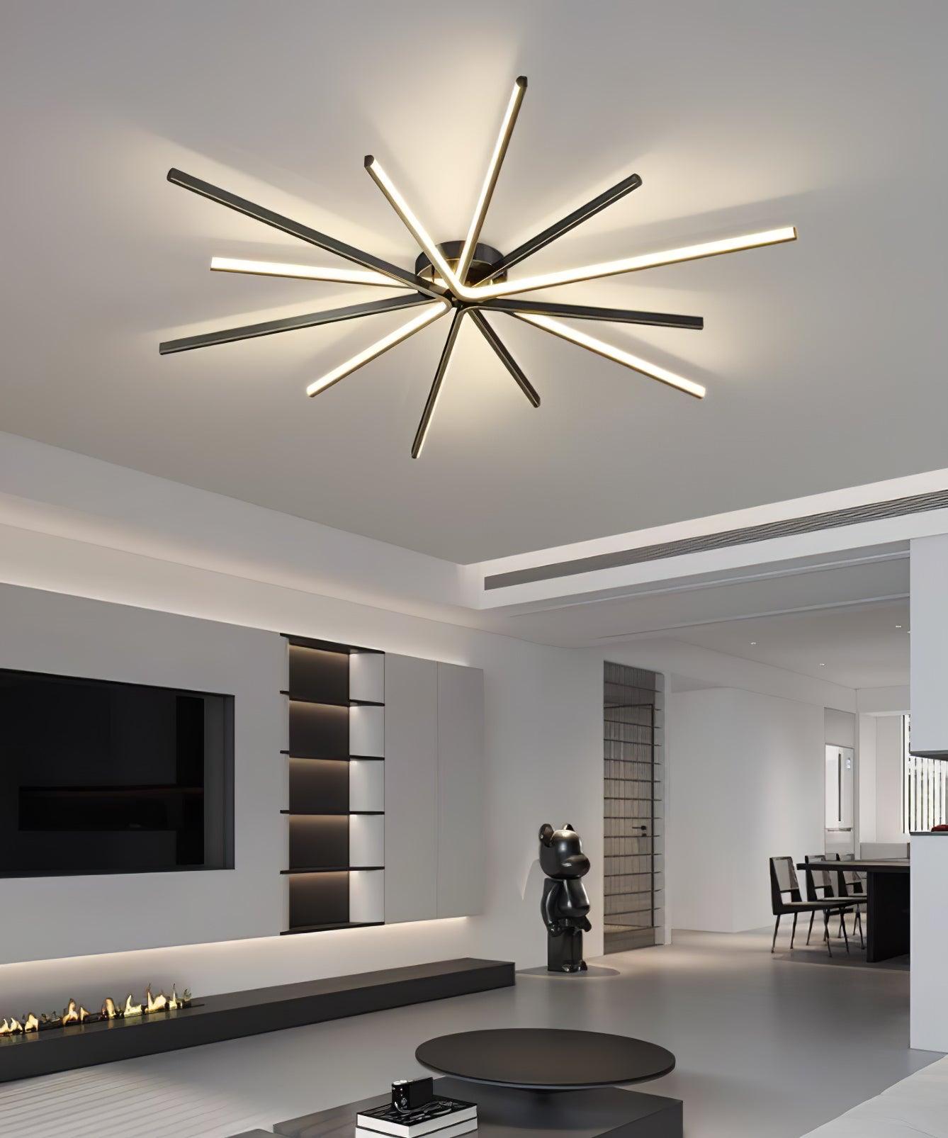 Modern Brass Starburst LED Ceiling Lamp Contemporary Flush Mount Light Fixture