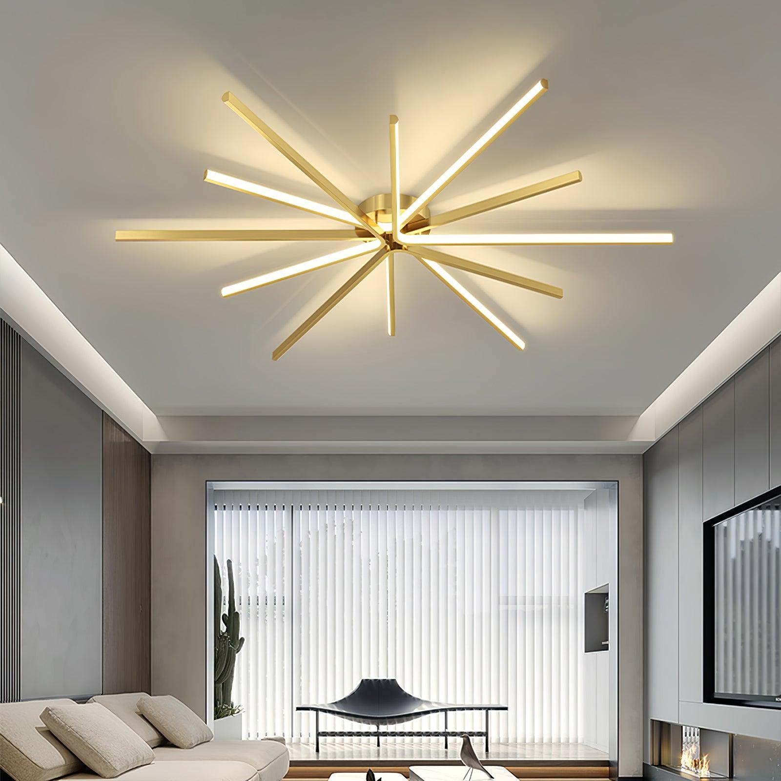Modern Brass Starburst LED Ceiling Lamp Contemporary Flush Mount Light Fixture
