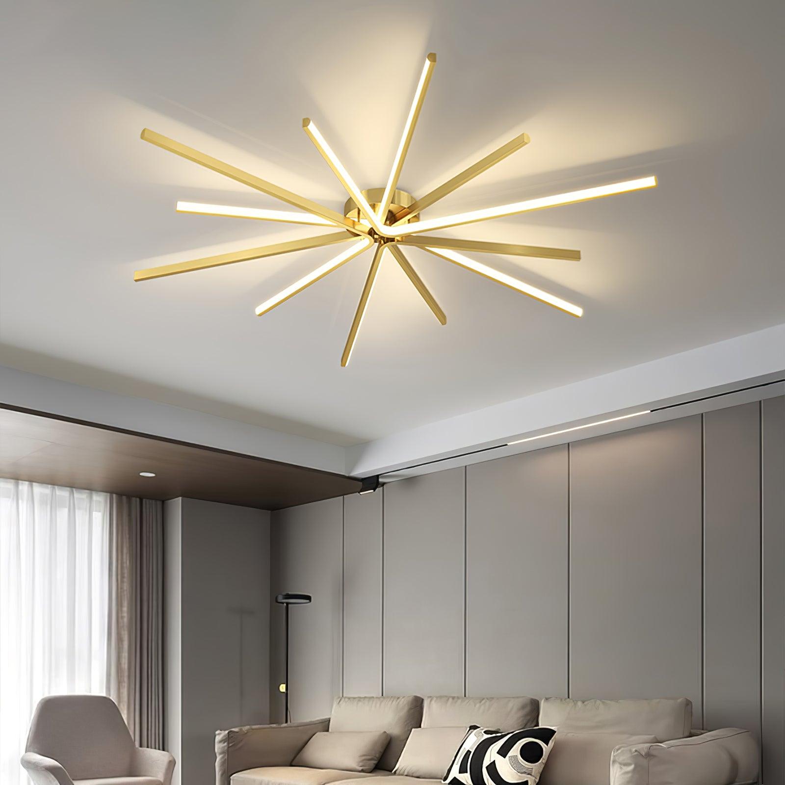 Modern Brass Starburst LED Ceiling Lamp Contemporary Flush Mount Light Fixture