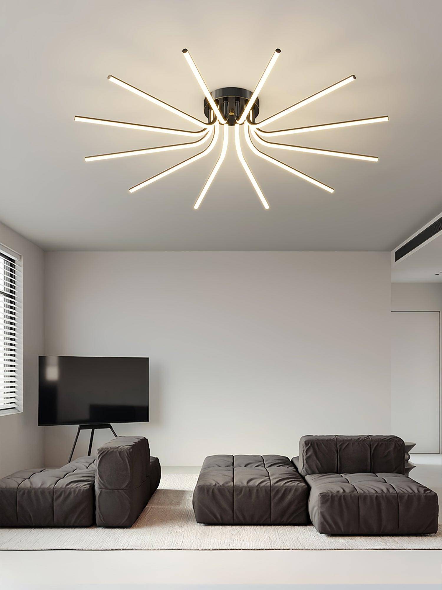 Modern Brass Starburst LED Ceiling Lamp Contemporary Flush Mount Light Fixture