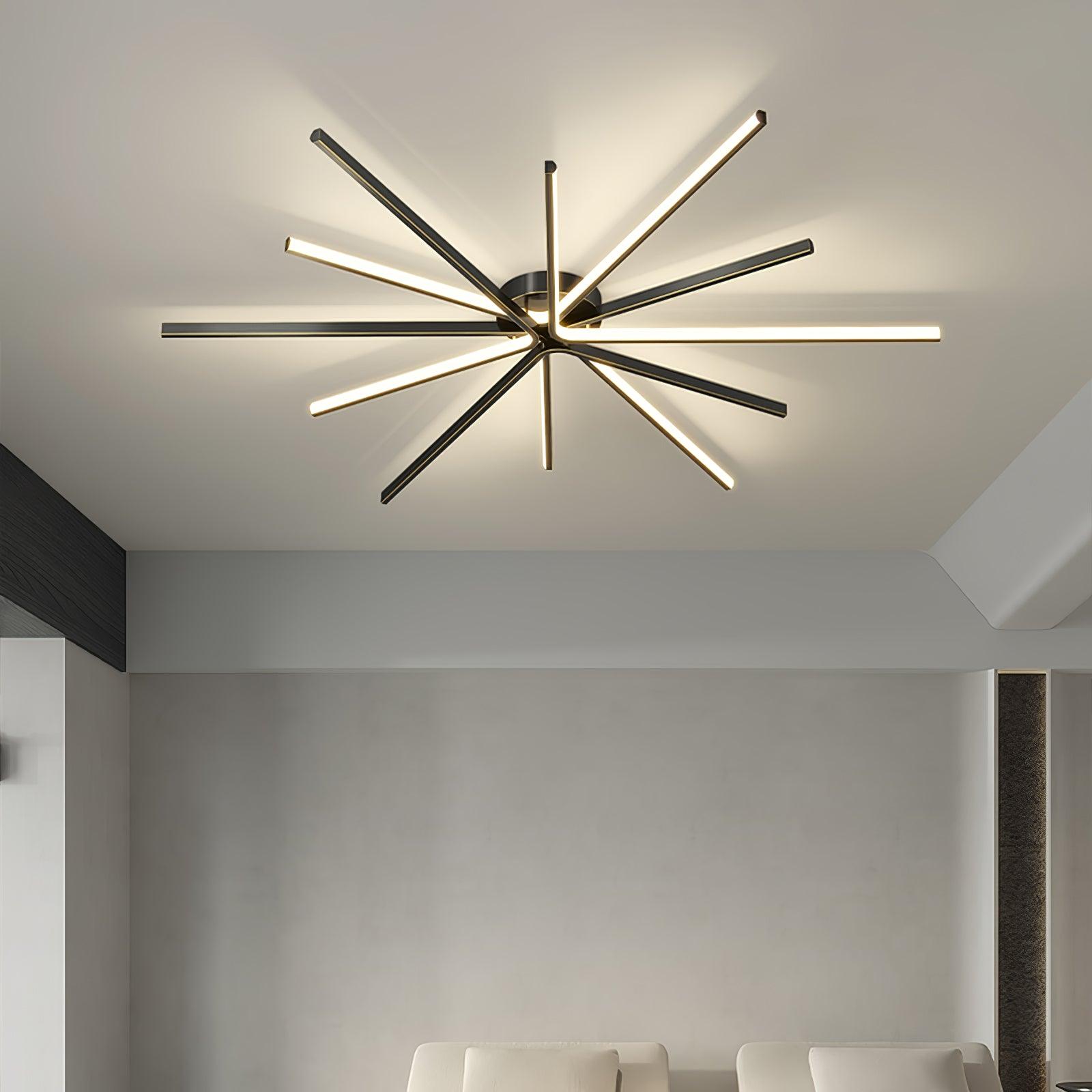 Modern Brass Starburst LED Ceiling Lamp Contemporary Flush Mount Light Fixture