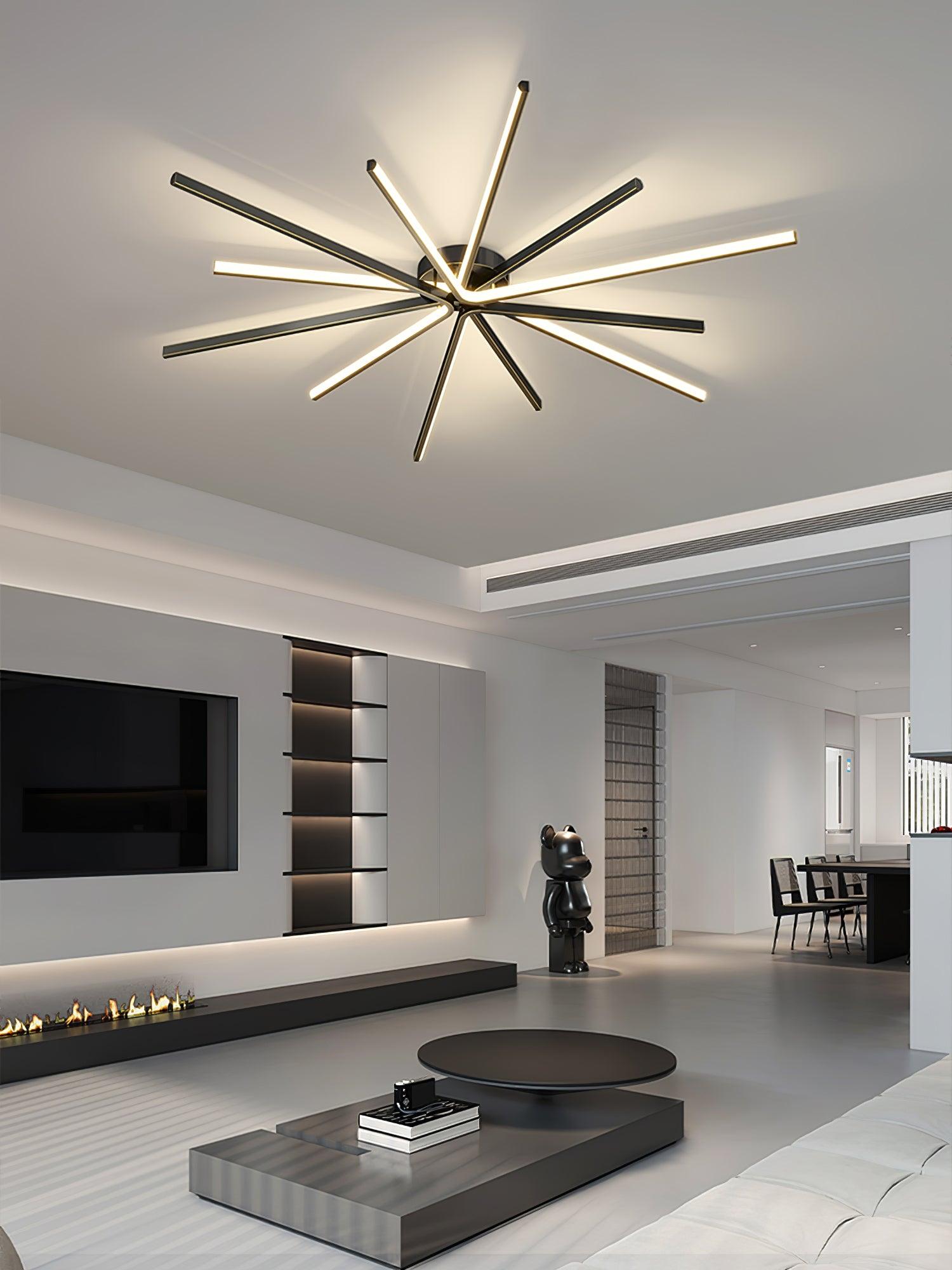 Modern Brass Starburst LED Ceiling Lamp Contemporary Flush Mount Light Fixture