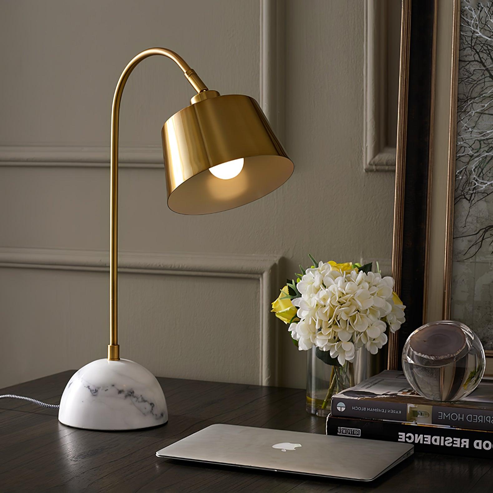 Brax Gold Metal and Marble Desk Lamp with Adjustable Frame for Modern Workspace and Bedside