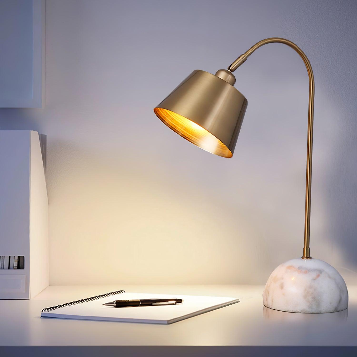 Brax Gold Metal and Marble Desk Lamp with Adjustable Frame for Modern Workspace and Bedside