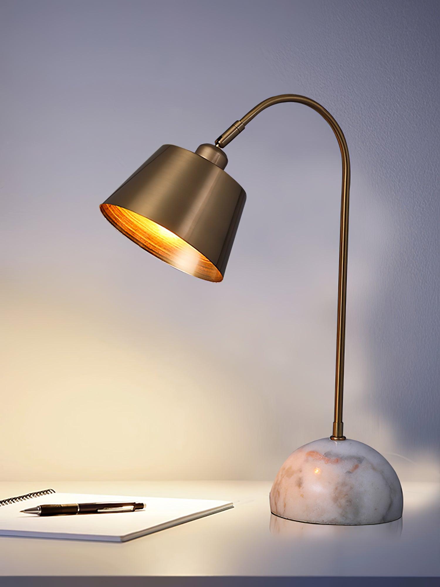 Brax Gold Metal and Marble Desk Lamp with Adjustable Frame for Modern Workspace and Bedside