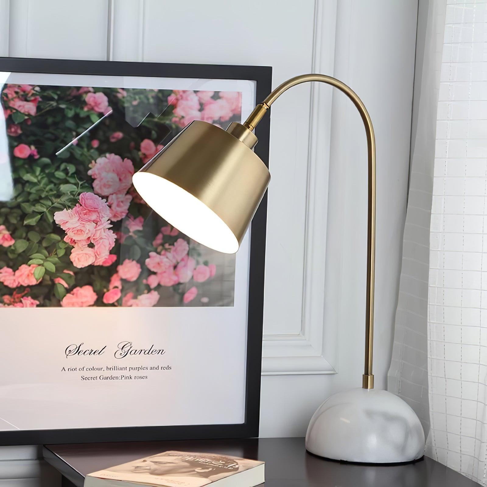 Brax Gold Metal and Marble Desk Lamp with Adjustable Frame for Modern Workspace and Bedside