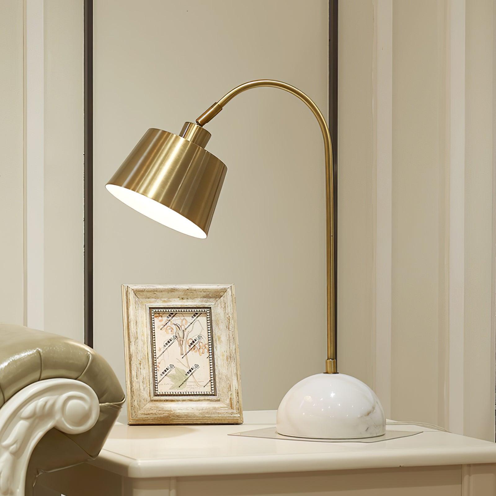 Brax Gold Metal and Marble Desk Lamp with Adjustable Frame for Modern Workspace and Bedside