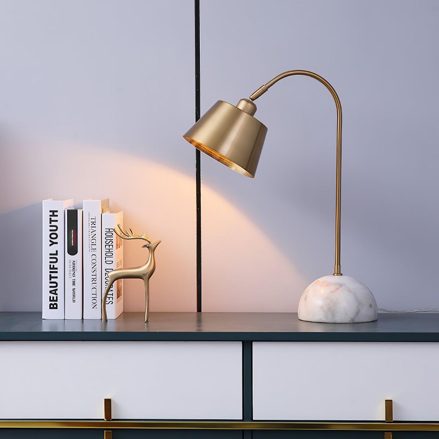 Brax Gold Metal and Marble Desk Lamp with Adjustable Frame for Modern Workspace and Bedside