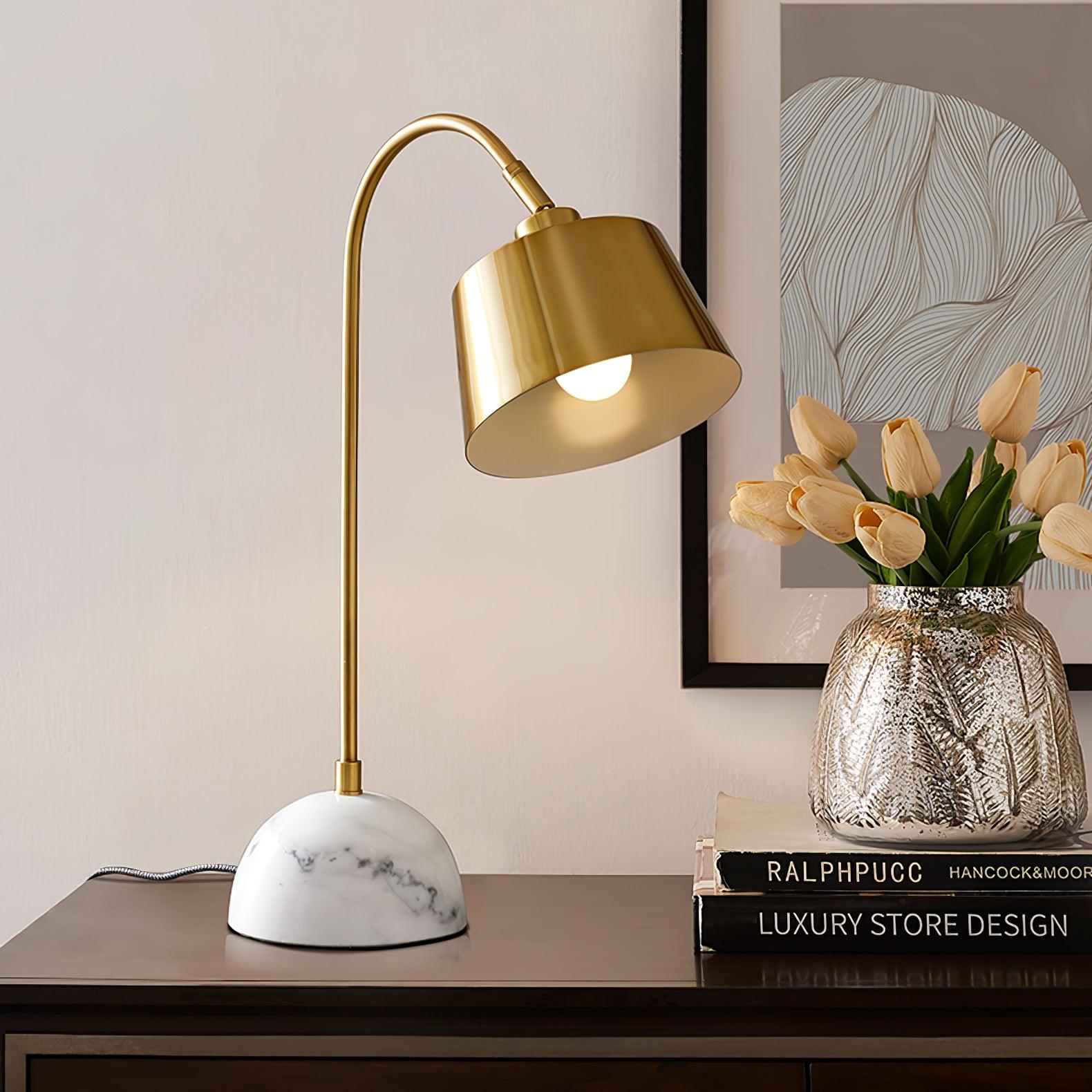 Brax Gold Metal and Marble Desk Lamp with Adjustable Frame for Modern Workspace and Bedside