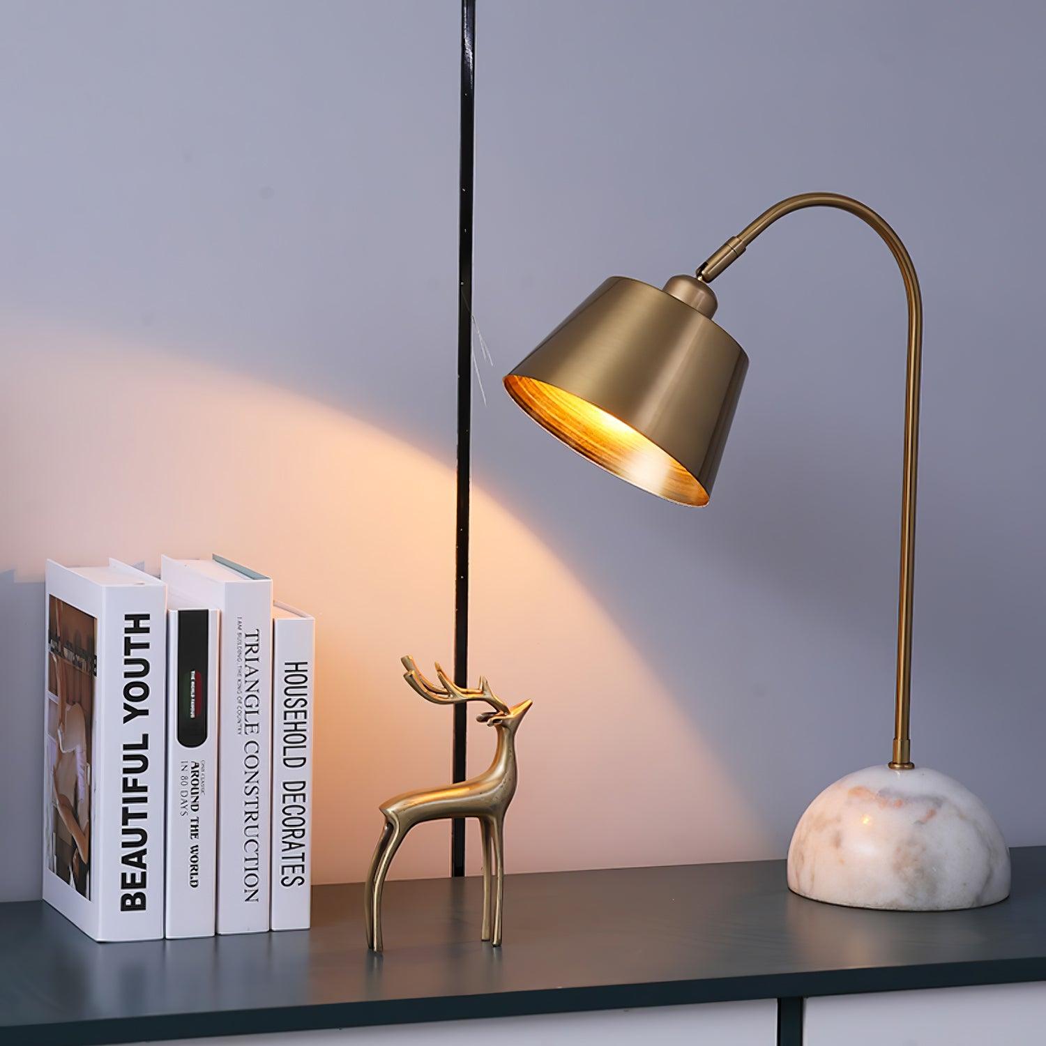 Brax Gold Metal and Marble Desk Lamp with Adjustable Frame for Modern Workspace and Bedside