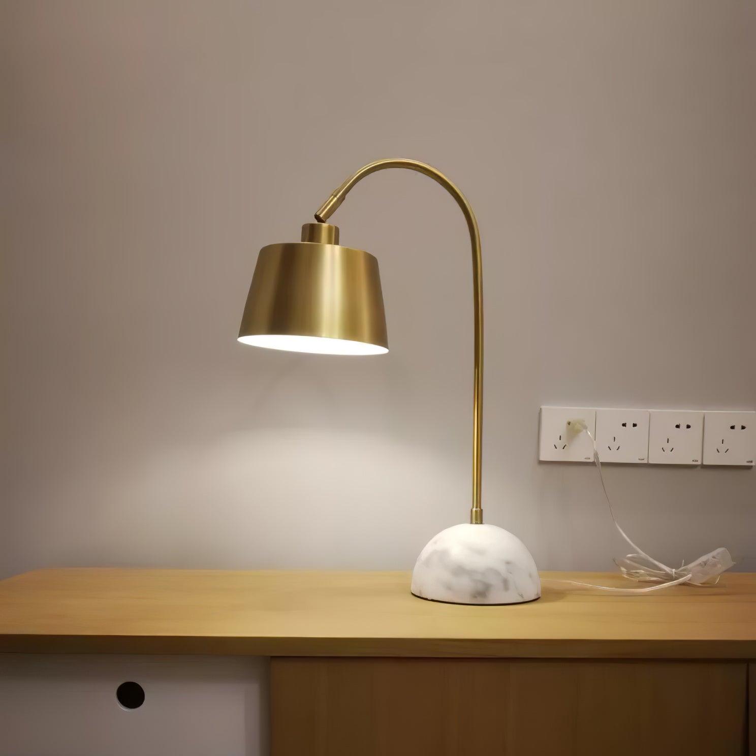 Brax Gold Metal and Marble Desk Lamp with Adjustable Frame for Modern Workspace and Bedside