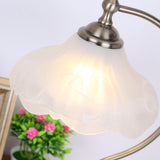 Brown Dome Wood Table Lamp with Textured Glass Shade and Gold Metal Base
