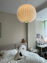 Modern Bubble Mulberry Silk Pendant Light Geometric Mid Century Minimalist Hanging Lamp for Living Room