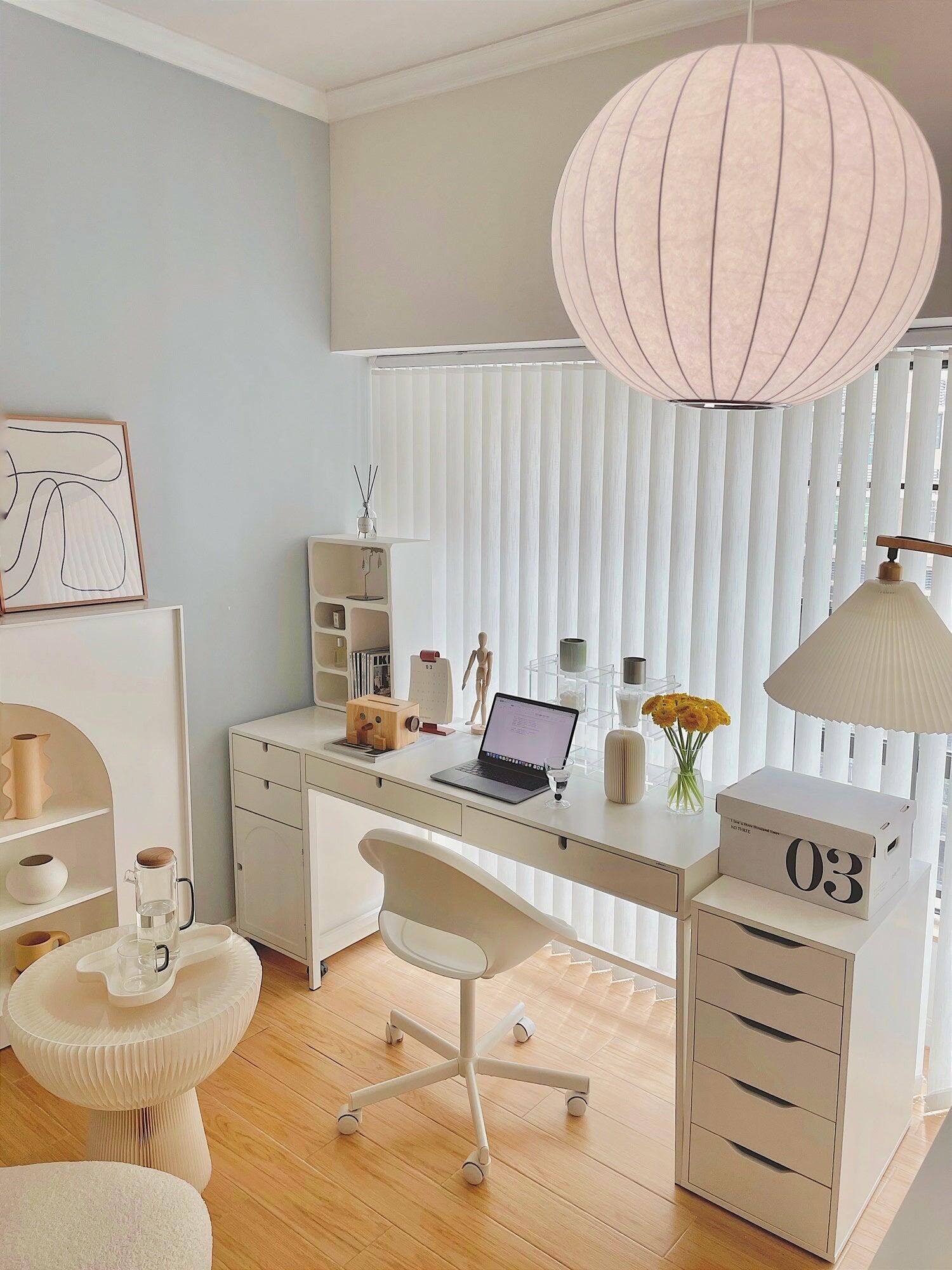 Modern Bubble Mulberry Silk Pendant Light Geometric Mid Century Minimalist Hanging Lamp for Living Room