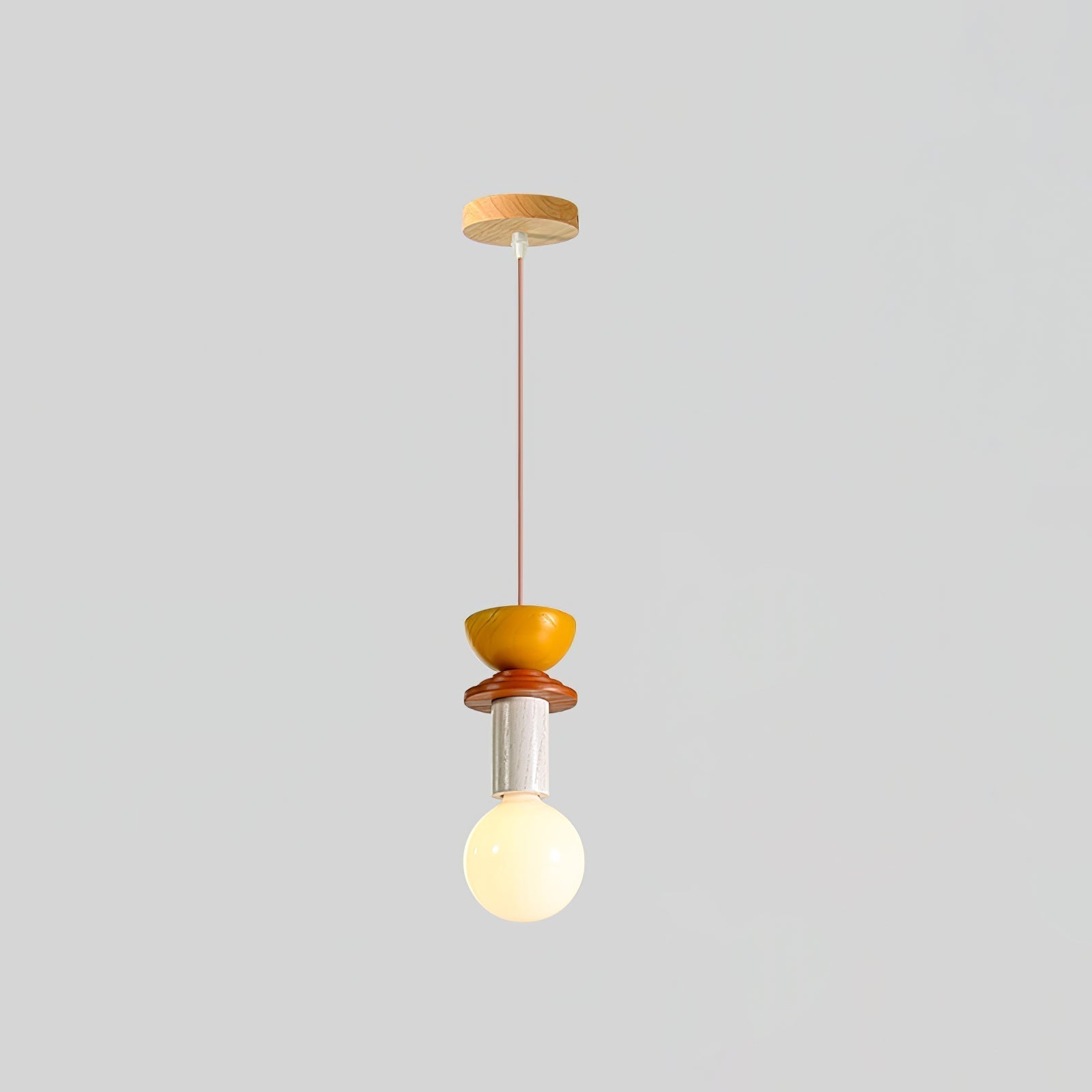 Modern Geometric Building Blocks Hanging Pendant Light with Wood and Metal Accents