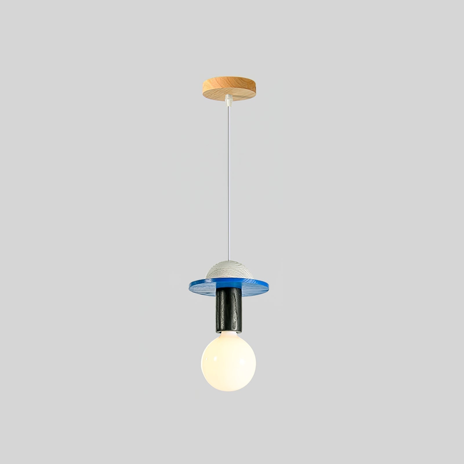 Modern Geometric Building Blocks Hanging Pendant Light with Wood and Metal Accents