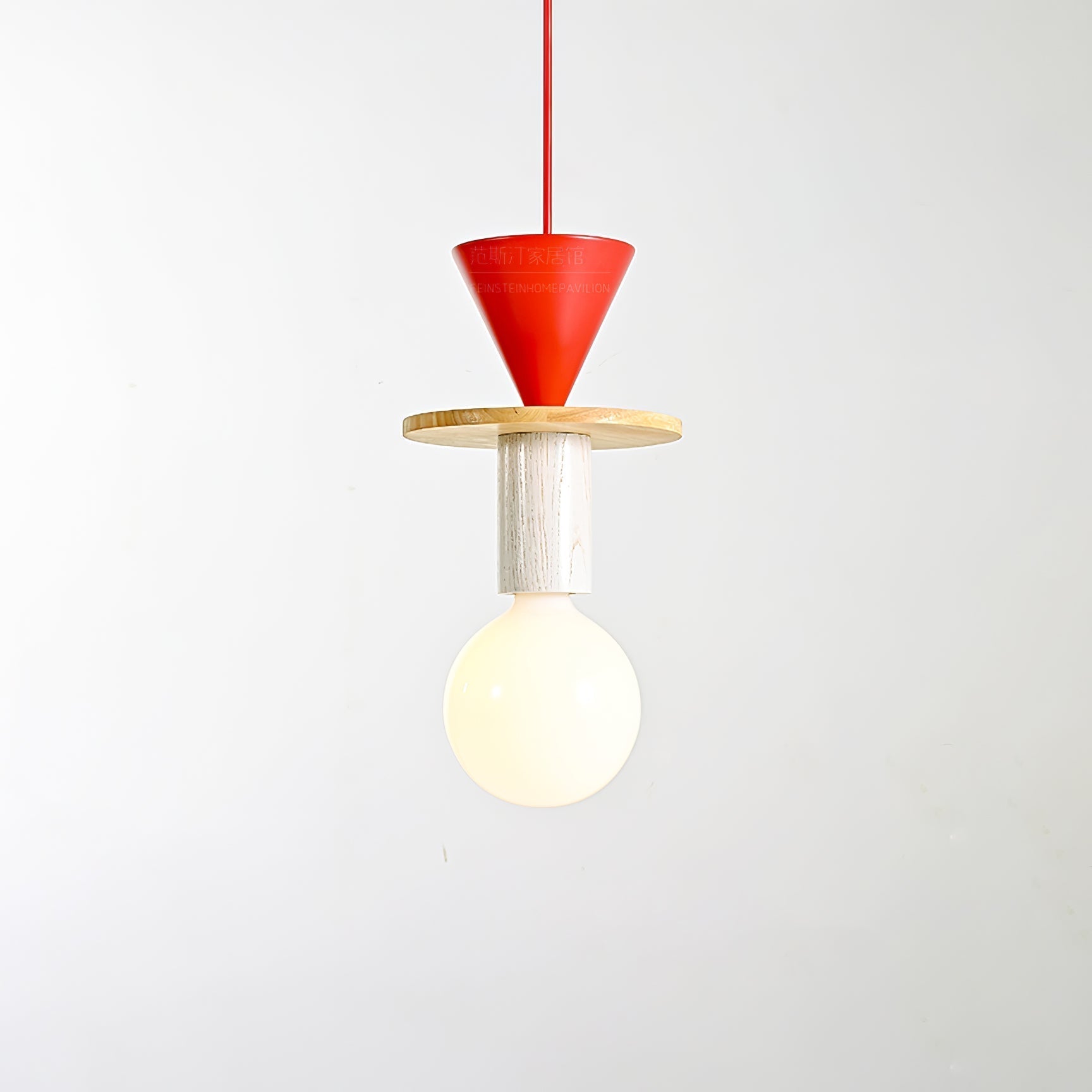 Modern Geometric Building Blocks Hanging Pendant Light with Wood and Metal Accents