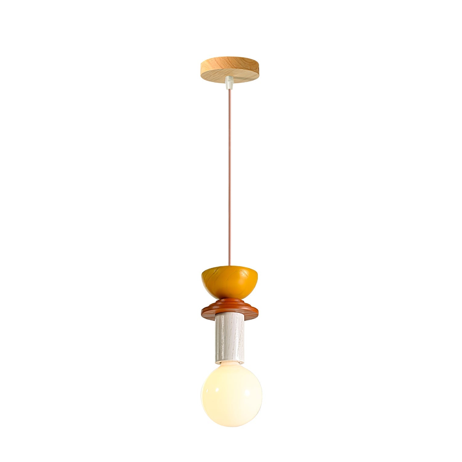 Modern Geometric Building Blocks Hanging Pendant Light with Wood and Metal Accents