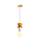 Modern Geometric Building Blocks Hanging Pendant Light with Wood and Metal Accents