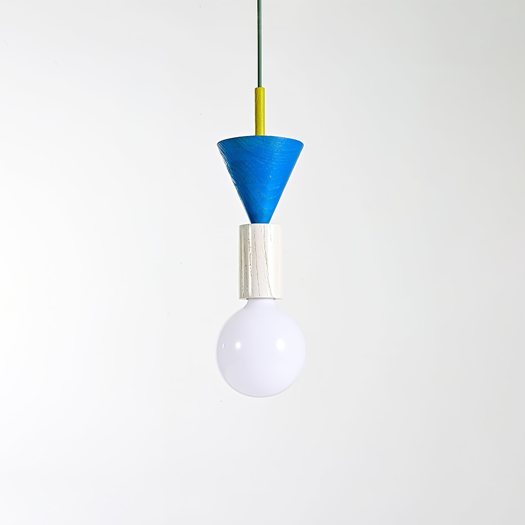 Modern Geometric Building Blocks Hanging Pendant Light with Wood and Metal Accents