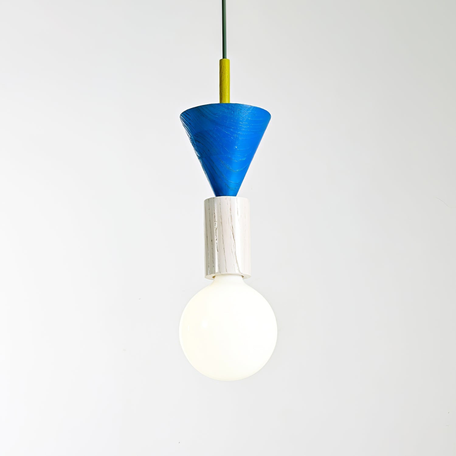 Modern Geometric Building Blocks Hanging Pendant Light with Wood and Metal Accents