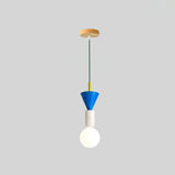 Modern Geometric Building Blocks Hanging Pendant Light with Wood and Metal Accents