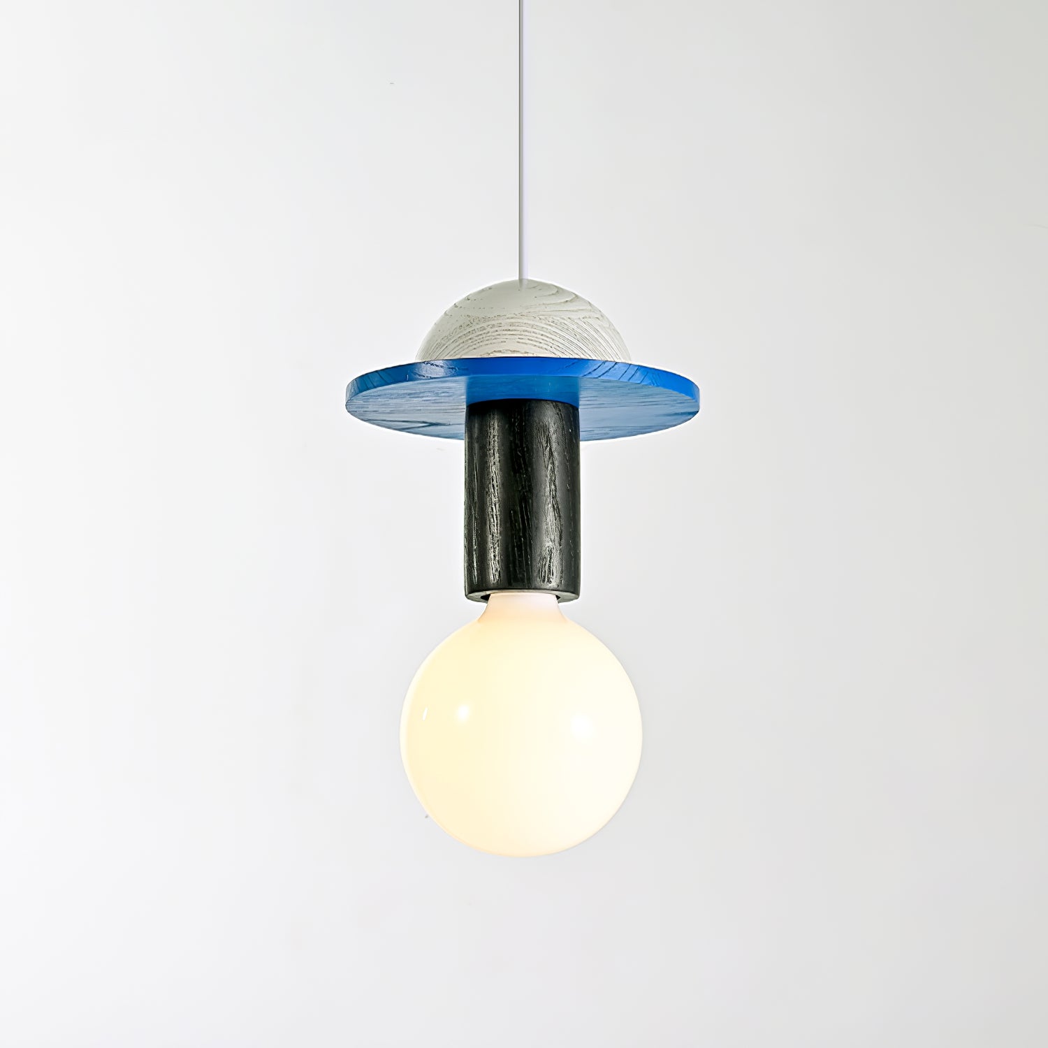 Modern Geometric Building Blocks Hanging Pendant Light with Wood and Metal Accents