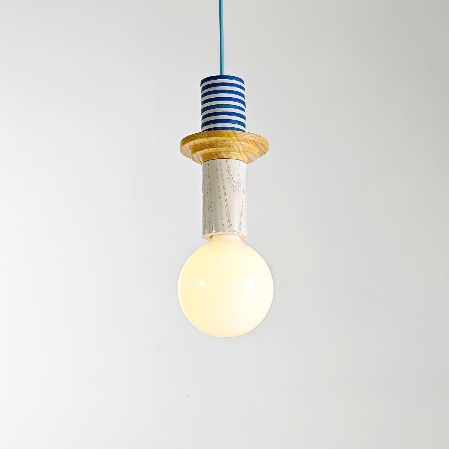 Modern Geometric Building Blocks Hanging Pendant Light with Wood and Metal Accents