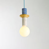 Modern Geometric Building Blocks Hanging Pendant Light with Wood and Metal Accents